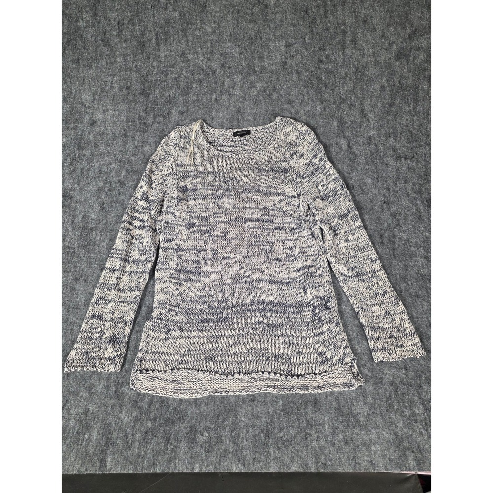 Womens L Sweater Linen Blend Blue Marled Top Tunic Knit Crewneck Ann Taylor